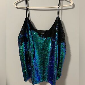 Simons Black and Blue/ Green Sequin Top